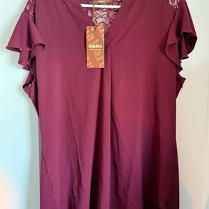 Women's Burgundy Top with Lace Detail